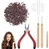 Dmrbiy 511 Pezzi Set Di Estensioni Di Microanelli, Kit Di Strumenti Di Estensione Dei Capelli: 500 Nano Anelli In Silicone, 1 Pinza Di Estensione, 3 Ganci A Uncinetto, 7 Aghi, Marrone