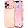 LCHULLE Compatibile con iPhone 13 Pro Cover cuore d'amore Custodia con forma ondulata e riccia ragazze Protezione della fotocamera Cover protettiva galvanizzata Custodia per iPhone 13 Pro Rosa