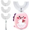 SGZIOO Spazzolino elettrico a forma di U per bambini, spazzolino da denti a ultrasuoni a 360º per bambini dai 2 ai 12 anni, spazzolino Dino con 3 testine in silicone a forma di U e 1 testina dritta, timer