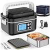 Cepolawa Lunch Box Riscaldato, Lunch Box Riscaldato Intelligente da 1.5L con Touchscreen, Scaldavivande Elettrico Wireless con Piatti in Acciaio Inox e Borsa Termica, Ideale per l'Ufficio/Viaggi/Campeggio