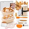 Rehomy Cestino Lievitazione Pane,18 Pezzi Set per Lievito Madre con Cesto Rotondo e Ovale in Rattan Naturale Barattolo per Lievito Madre,Accessori Completi per la Cucina del Pane per principianti e panieri