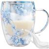 Genérico Tazze da caffè - Tazza in vetro a doppia parete Floral Fusion | Tazze da caffè con manico | Tazze di vetro anti-scottature | Tazza di caffè in vetro Tazza di caffè Fiore secco selezionato | Tazza da