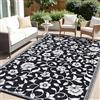 smiry Tappeto da giardino impermeabile, resistente ai raggi UV, reversibile, in plastica, per balcone, campeggio, picnic, cortile, 180 x 270 cm, bianco e nero, motivo fiore