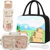 MIFKLMV Capybara Scatole Bento Set, 800ml Capybara Porta Pranzo e Borraccia 500ml, Pranzo con Scomparti, Portapranzo Portatile, per Viaggi, Lavoro, Scuola
