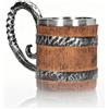 HERCHR Tazza da caffè e birra Tazza da acqua in acciaio inossidabile Tazza vintage vichinga per regalo per la festa del papà, aspetto in botte di quercia in resina
