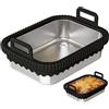Qnbonrich Pirofila per friggitrice ad aria calda, accessori in vetro, manici in silicone e anello in silicone rimovibile, resistente al calore, antigraffio, lavabile in lavastoviglie, rimovibile (nero)