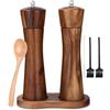 Huifoo Set di 6 macinini per sale e pepe in legno, 14 cm, con rotore di macinazione in ceramica, vassoio in legno, 2 spazzole per la pulizia, cucchiaio, marrone
