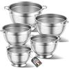Mihoho Set di 5 scolapasta in acciaio inox, 20/24/26/28/30 cm Colino-Scolapasta in Metallo per Lavello con Manico, Filtro a Maglia Fine per Lavare Pasta, Verdura, Frutta e Riso (cinque)