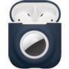 kwmobile Custodia 2 in 1 compatibile con Apple Airpods 1 & 2 e AirTag - Cover Cuffie Bluetooth - Protezione in Silicone con Moschettone - blu scuro