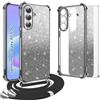 Yutwo Custodia per Samsung Galaxy A57 5G con cordino, cover glitterata trasparente antiurto, con tracolla regolabile e telaio zincato, compatibile con Samsung Galaxy A57 5G, nero