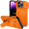 xinyunew custodia per iPhone 15 Pro Max con ring stand magnetico, cover militare antiurto con protezione fotocamera scorrevole compatible with MagSafe ricarica wireless Arancione