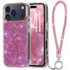 LCHULLE per iPhone 18 Pro Max/17 Pro Max Cover con Tracolla glitter, Rosa | Custodia silicone texture Madreperlaceo iridescente, Cordino decorato con strass per ragazze, Lamina IMD Lanyard Case