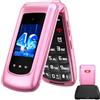 Ufferson 4G Telefono Cellulare per Anziani | Flip Telefoni Cellulari con Tasti Grandi | Doppia SIM | Annunci vocali | Volume alto | Funzione SOS | 2.4+1.77 Doppio Pantalla | Selezione Rapida | Rosa
