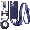 Belzsxy Magnetica Cover con Cordino per iPhone 13 Pro Max,[Compatibile con MagSafe], Cover in Silicone, Regolabile Cordino Case con Laccio per Il Collo Nylon Catena Collana Tracolla,Blu