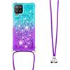 JZ Girls Silicone Protective Soft TPU Caso per Samsung Galaxy A22 4G,Bling Quicksand Glitter Liquid Cover Skin With Crossbody Necklace Cord Strap L001