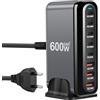 ARCELI Caricatore USB C multiuso, 600 W, 8 porte, ricarica rapida con caricatore a 6 C e 2 A per MacBook Pro/Air, iPad iPhone 15Pro/Sumsung