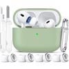 Joremx Compatibile con AirPods Pro 2, custodia in silicone per AirPod Pro 2 (supporta connettore USB-C/Lightning), con quattro paia di tappi per le orecchie, set di pulizia e portachiavi, verde crema