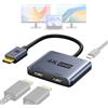 AGFINEST Adattatore DisplayPort a Dual HDMI (senza HDMI a HDMI), Dual 4K @ 60Hz 2K @ 120Hz, DP a 2 x HDMI Splitter MST Hub per 2 monitor, espansione e specchio, Plug & Play per PC, scheda grafica, gaming