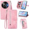 MOJIA Custodia Portafoglio per ZTE Blade A76 5G, Pelle PU Flip Cover per Telefono con Guscio Interno in TPU, Multifunzione Porta Carte con Cinturino Polso. Rosa