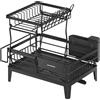 SONGMICS Scolapiatti, Scolapiatti da Banco a 2 Livelli per Cucina, Rotazione a 360° ° y Estensibile, con portaposate, 31 x 42 x 36,5 cm, nero inchiostro