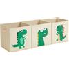 SONGMICS Set di 3 Scatole Portaoggetti per Bambini, Organizer per Giocattoli 30 x 30 x 30 cm, Cubi Pieghevoli con Maniglie, per Camera da Letto, Sala Giochi, Motivi Dinosauro, Beige
