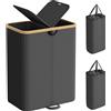 SONGMICS Cesto Biancheria 2 Scomparti, 150 L, con Coperchio, Sacchetti Estraibili, per Lavanderia, Camera, Soggiorno, Nero e Beige/Nero e Grigio/Bianco e Beige