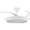 Fabrilamp Ventilatore DC ABRILA HIGH RANGE 59w Micenas Bianco/NICHEL/PELLE 4 Pale Trasparenti 106d 6 velocità 6980lm 3 Colori C/telecomando, Intensità regolabile, Memoria e Timer. Include telecomando e due
