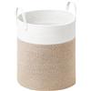 SONGMICS Cesto Portabiancheria, Cesto Portabiancheria per Bambini 60 L, con Coperchio, Corda in Cotone, Manico, Coulisse, per Peluche, Coperte, Camera da Letto, 35 x 35 x 50 cm, Bianco e Marrone