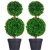 HOMCOM Set di 2 Alberi Artificiali a Tubo con Doppi Pompon, Tronco e Vaso Inclusi - Altezza 60 cm, Verde