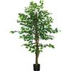 HOMCOM Pianta artificiale HOMCOM, albero artificiale ficus, altezza 1,50 m, tronco, rami, liana, lichene, foglie, grande realismo, vaso incluso.