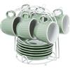 NONE Set di 6 tazze da caffè con piattino in ceramica verde menta con portatazze: 89 ml 6,5x5,5 cm piattino: 12