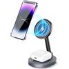 NONE Stazione di Ricarica Wireless Magnetica 2 in 1 da 15W, Pieghevole e a Ricarica Rapida per Telefono e AirPods, con Adattatore QC 3.0 - Caricatore Wireless Magnetico Pieghevole