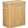 HOMCOM Cesto portabiancheria HOMCOM in bambù con coperchio e manici, capacità 90 litri, con 2 scomparti e sacca in tessuto rimovibile - 54,2x59,5 cm