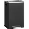 HOMCOM 2 x 20L Pattumiera a doppio scomparto, Pattumiera da cucina a pedale, 2 contenitori interni, Coperchio con chiusura ammortizzata e maniglie integrate, anti-impronta, acciaio inossidabile, Nero