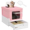 PawHut Lettiera Pawut per gatti con toilette chiusa, doppia porta e parte superiore + rivestimento in pelle + cassetto rimovibile, anti-schizzi, facile da pulire - 47,5x36,7cm bianco rosa