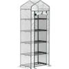 Outsunny Serra da giardino in PE con scaffali a 5 livelli, Serra da balcone, Telo rinforzato, Telaio in acciaio, Porta con cerniera, Avvolgibile, per fiori, piante e ortaggi, 69x49x cm, Bianco