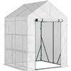 Outsunny Serra da giardino in PE con scaffali a 2 livelli, Serra da balcone, Telo rinforzato, g/m², Telaio in acciaio, Porta con cerniera, per piante, fiori, ortaggi, 143x cm, Bianco