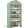 Outsunny Serra da giardino in PE con scaffali a 5 livelli, Serra da balcone, Telo rinforzato, g/m², Telaio in acciaio, Porta con cerniera, Avvolgibile, per ortaggi, piante, fiori, 90x49x cm, Verde