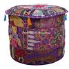 DK Homewares Ottomane Pouf Rotondo Indiano Hassock Pouf in Cotone Ricamato Patchwork in Cotone Ricamato Pouf Decorativo poggiapiedi Sgabello | (22x22x14 Pollici / 55 cm) | Solo Copertura