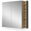 Vicco Specchio contenitore bagno Edelin, Antracite/Artisan, 80 x 75 cm con ripiani, per montaggio a parete con superficie a specchio integrata