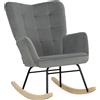 HOMCOM Poltrona a Dondolo Vintage, Pattini Curvi, Imbottitura Spessa, Legno di Faggio & Acciaio, Grigio Scuro