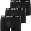 UMBRO Boxer Uomo 100% cotone, Mutande Uomo bello, maglia aerata, set di 3, Nero, Taglie M