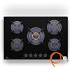 Klarstein Piano Cottura 5 Fuochi Gas, Piano Cottura a Gas Integrato 10400W, 5 Fuochi Incasso in Acciao Inox, 5 per Wok, a 5