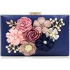 Milisente Borsa da sera da donna, con motivo floreale, per matrimonio, sera, pochette, blu navy, Medium