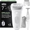 Braun Silk Epil 7 Epilatore Elettrico Donna Con Testina Ampia Per Una Facile Rimozione Dei Peli, Wet&Dry, Pelle Liscia, Include Testina Radente, Cappuccio Regolatore E Rifinitore Bikini, 7-241,Argento
