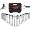 VEVOR Set di Chiavi Combinate a Cricchetto Flessibile 24 Pezzi, Chiavi a Cricchetto con Misure Metriche e SAE, Testa Snodata a 180°, 72 Denti, in Acciaio Cr-V con Custodia per Uso Casa e Auto, Argento