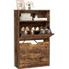 VASAGLE CUSTOS Collezione - Scarpiera a 2 Ante a Ribalto, Scaffale Portascarpe, Scomparto Aperto, Divisorio Regolabile, 8-12 Paia, per Piccoli Ingressi, 24 x 60 x 102 cm, Marrone Vintage LBC040X01