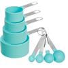 RUNZI Set di 8 misurini e cucchiai, include 4 misurini in acciaio inox e 4 mini cucchiai dosatori, manico impilabile, cucchiaio accurato per misurare ingredienti secchi e liquidi (verde)