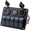 SHERCHPRY Pannello 3.1a 12v Interruttori 5 Vie Combinato 2 USB 24v in Lega di Alluminio e ABS Facile da Sostituire Display Digitale Voltaggio per Barche e Veicoli