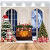ASDCXZ Sfondo Fotografico Natale 2.2x1.5m, Inverno Finestra Albero di Natalizio Pupazzo di Neve Camino Scatola Regalo Sfondo Fotografia Natale Capodanno Famiglia Celebrazione Festa Decorazioni Banner